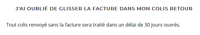 Selon la politique de retour, il est possible de ne pas renvoyer l'emballage d'origine.